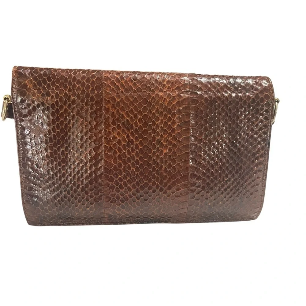 Vintage Brown Snakeskin Envelope Shoulder Bag Crossbody Purse 10”L x 6.5”W x 4”D